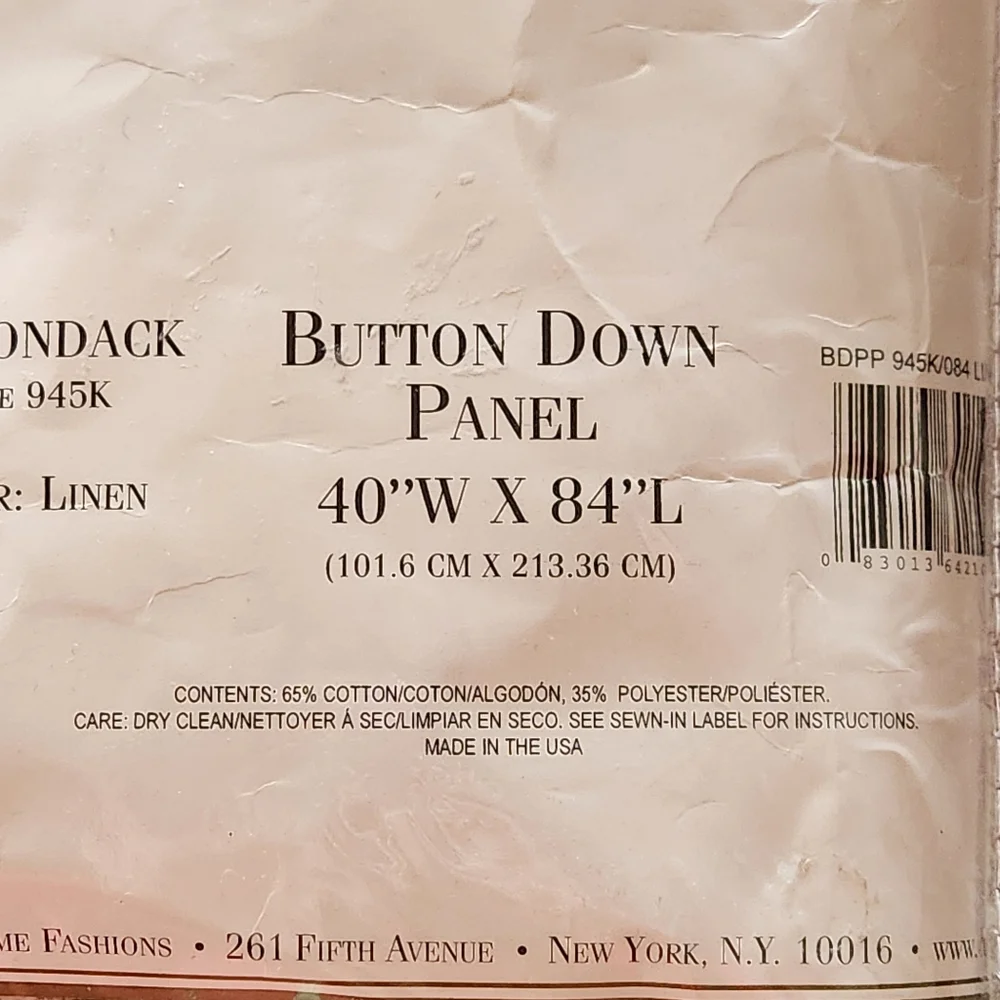 NWT Croscill Classics Adirondack Button-Down Curtain Panel 40″×84″